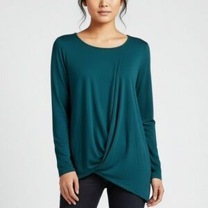Lumiere Women's USA Made Stretchy Soft Long Sleeve Blouse Women’s Sz L Green Top